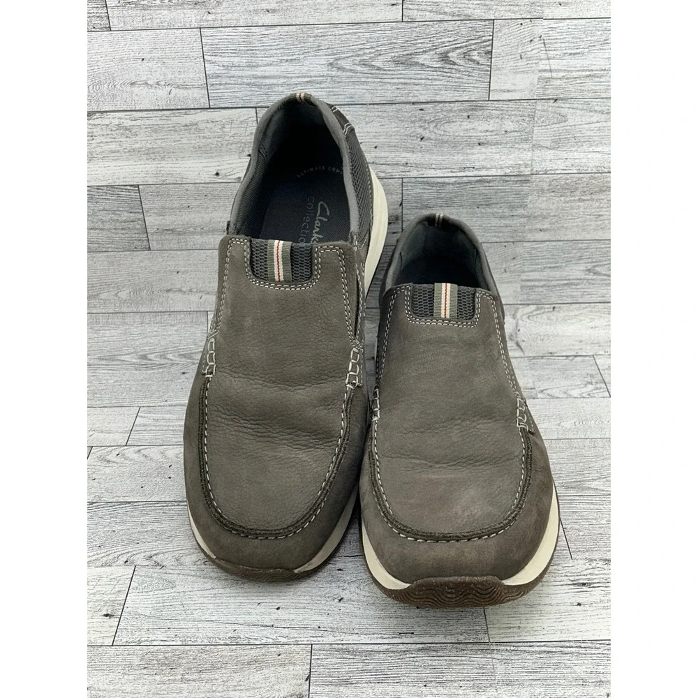 Clarks Collection Mens Grey Nubuck Slip On Loafers Size‎ 12 W Ultimate Comfort